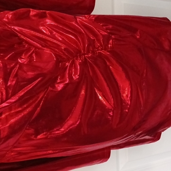 Nwot Y2kMettalic Red Mock Neck Ruched Dress. SIZE L. - Picture 4 of 13